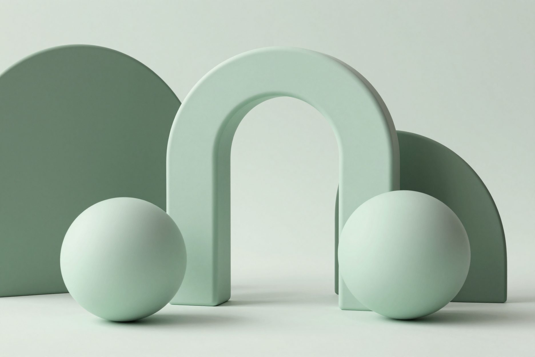 Soft mint arches and spheres.